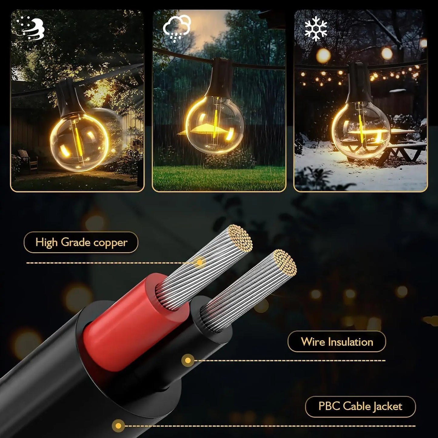 Aiopp Led Globe String Lights Outdoor G40 With US Plug