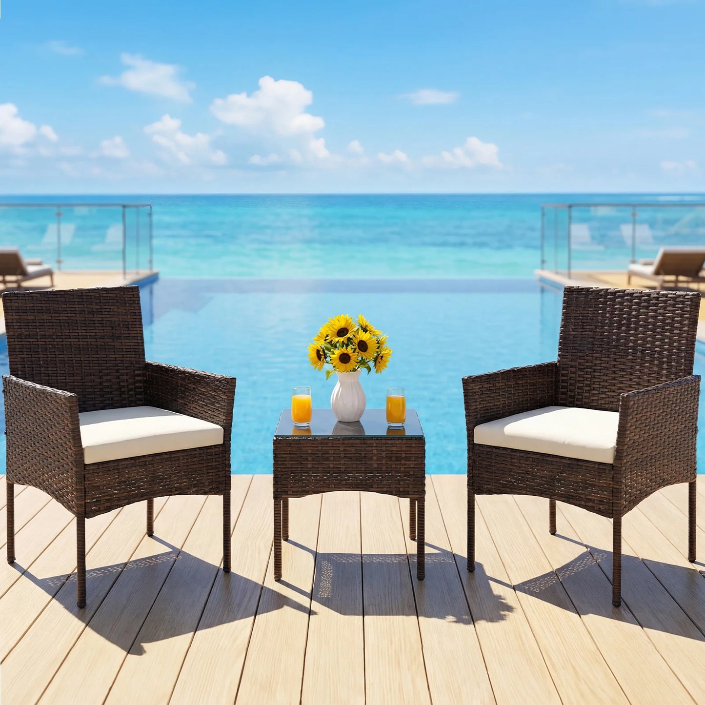 JHK Outdoor Patio Furniture Set All Weather Wicker Bistro