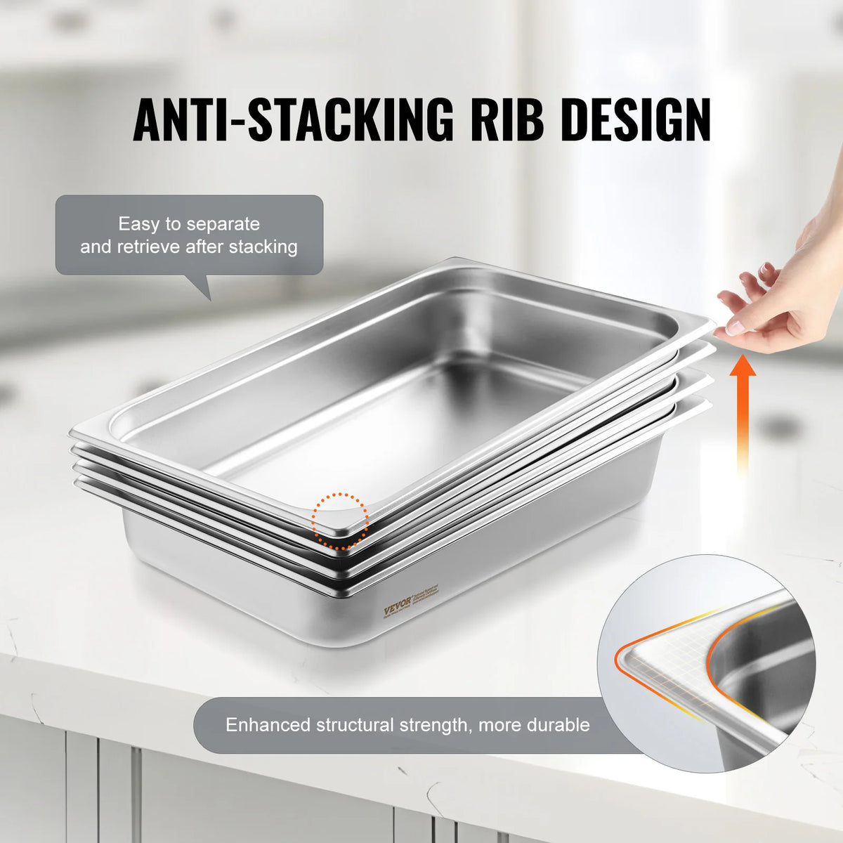 SucceBuy Stainless Steel Anti-Jam Steam Table Pans With Lids
