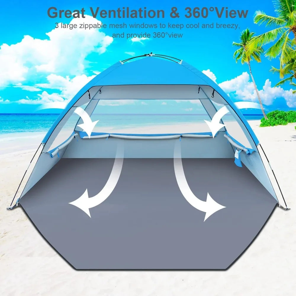 Large Family Beach Sun Shelter UPF50 Quick Setup Lightweight Portable Shade Canopy Cabana
