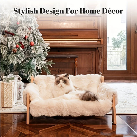 Raised Solid Wood Pet Couch Bed Elevates Cats And Dogs