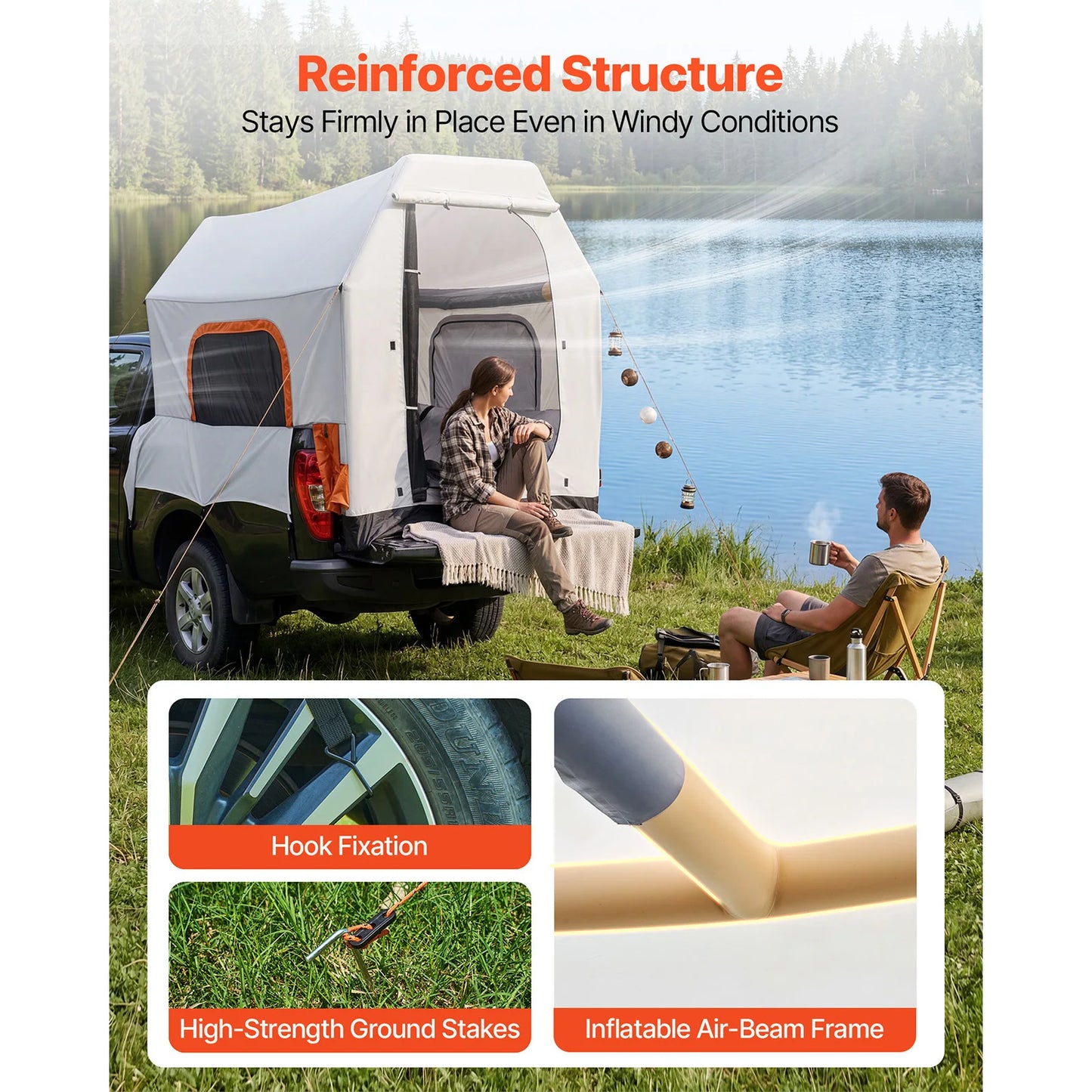 SucceBuy Inflatable Pickup Truck Tent 7.2 x 5.4 FT 3-Season Truck Bed Tent with Ventilated Mesh Windows for Hiking Activities