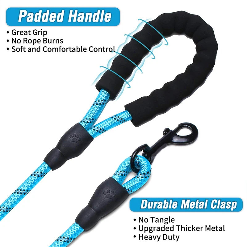 Nylon Reflective Foam Handle Leash For All Dogs Non Slip Adjustable