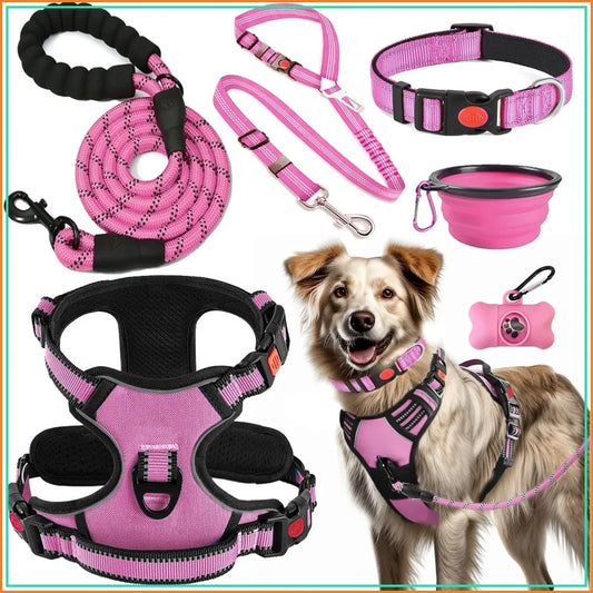 No Pull Dog Harness Leash Collar Set With Seat Belt