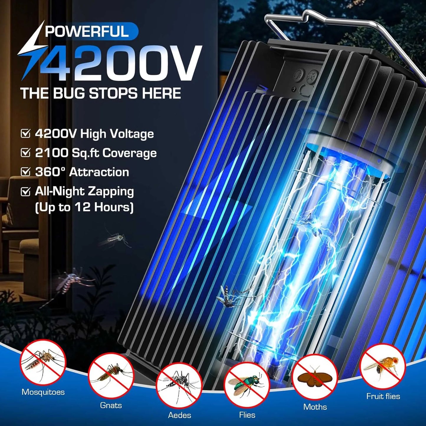 Solar Bug Zapper Outdoor Mosquito Zapper Cordless Waterproof Fly Zapper with Illuminated Light Ground Bracket
