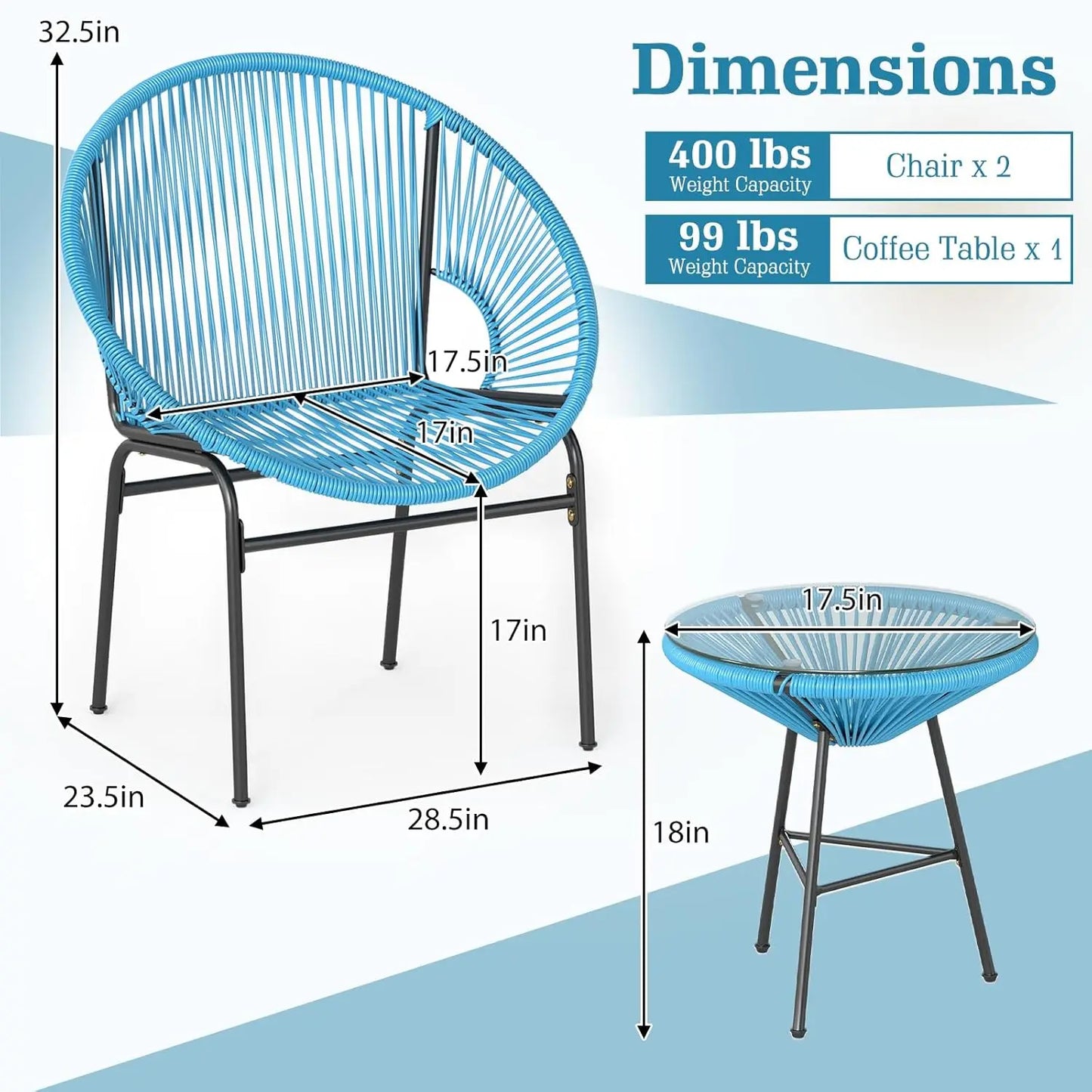 Outdoor Patio Furniture Set Acapulco Chairs With Tempered Glass Table