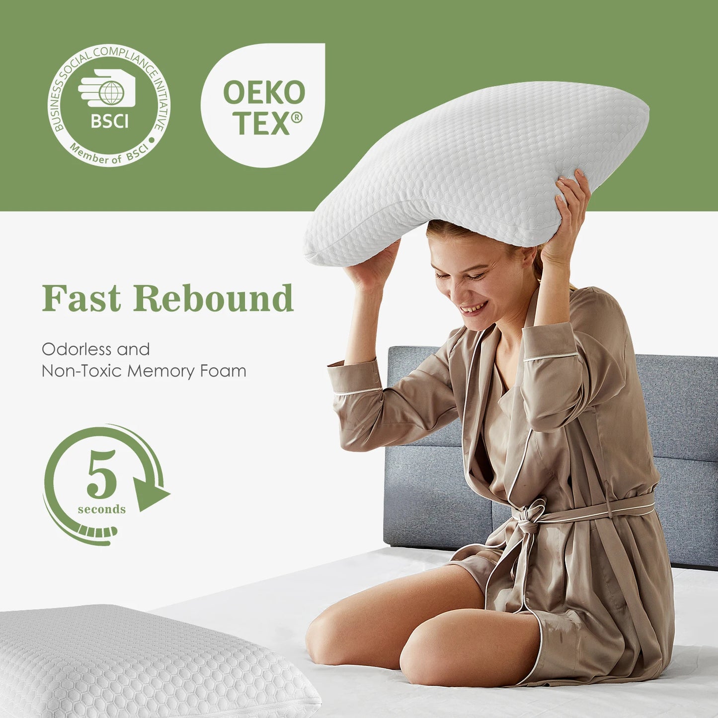JHK Two Piece Memory Foam Pillows Ventilated Cooling Removable Cover