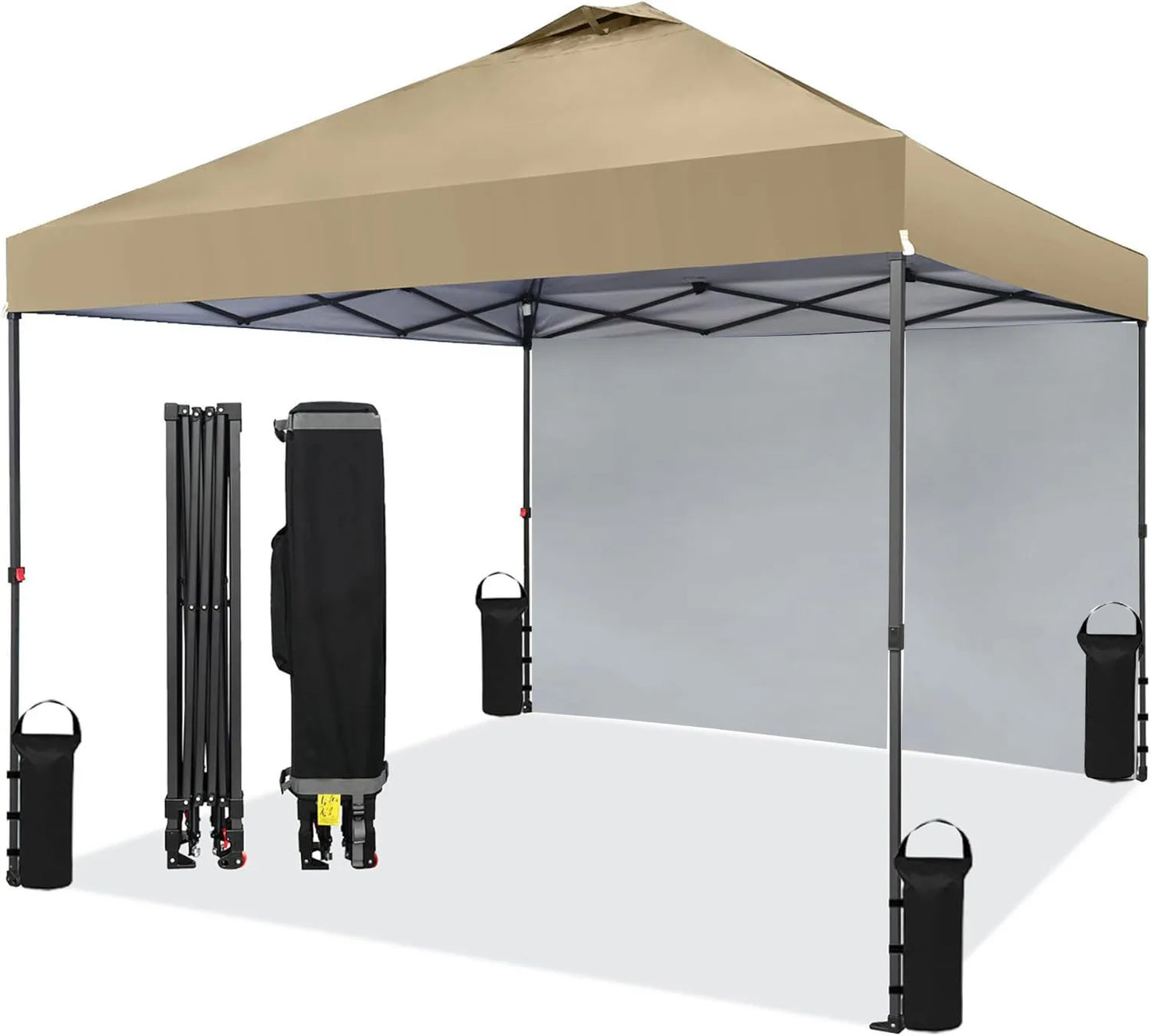 10x10FT Pop Up Gazebos Canopy Tent with Removable Sidewall, One-Push Instant Setup Outdoor Canopy Shelter with Vented Roof, Roller Bag & Sandbags for Beach Camping Market