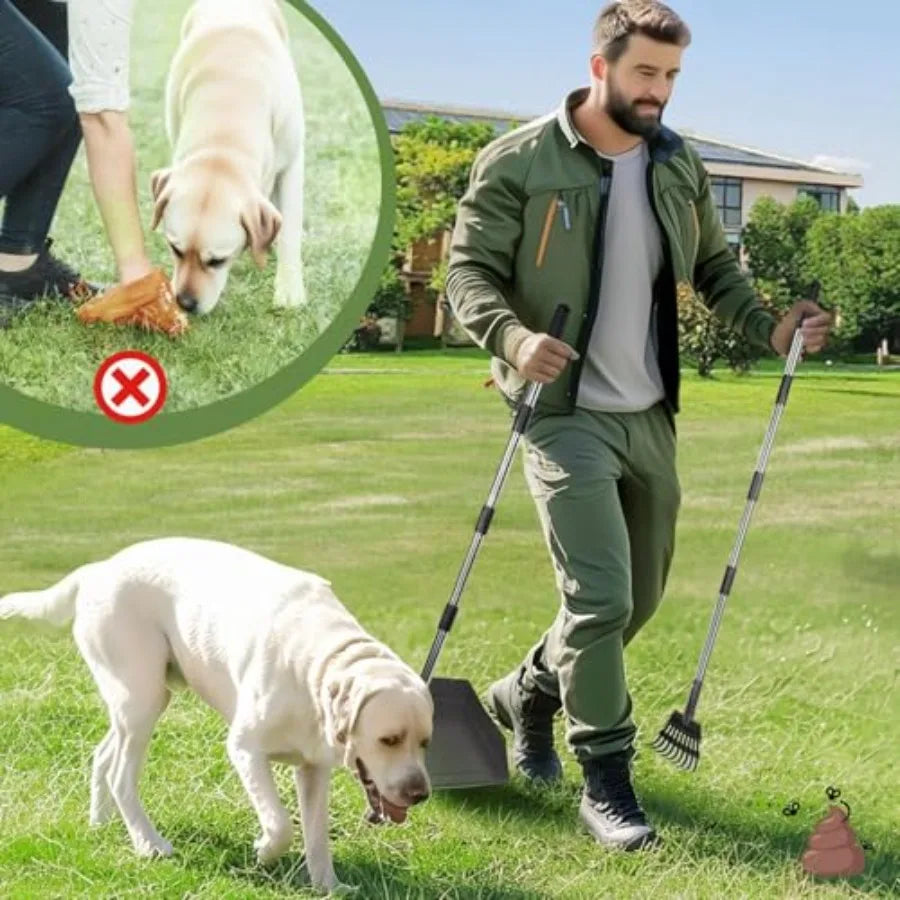 Dog Pooper Scooper Stainless Steel Long Handle With Large Tray
