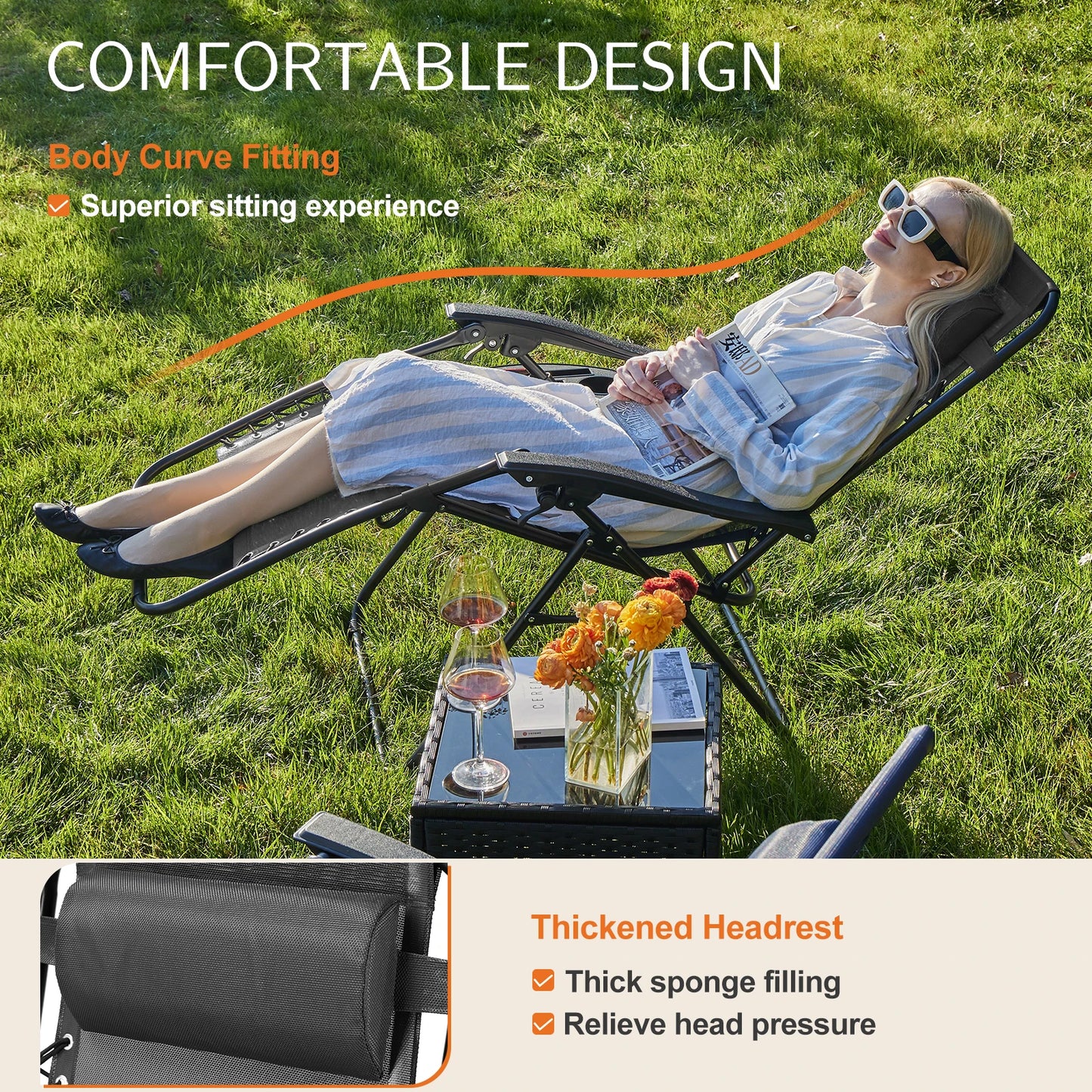 JHK Zero Gravity Recliner With Cup Holder Trays Pillow