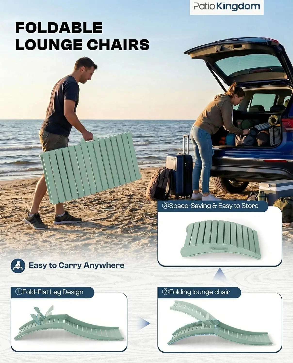HDPE Pool Lounge Chairs Foldable Outdoor Chaise Loungers Cup Holder