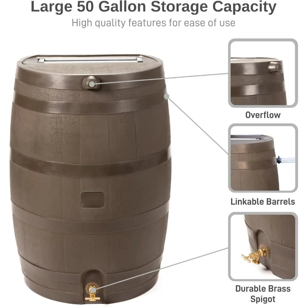 Rain Barrel With Brass Spigot, Flat Back Water Collection