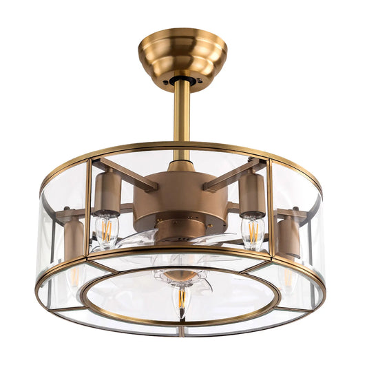 Indoor Ceiling Decoration Fixture, Caged Ceiling Fan Light, 18 Inch Gold Reversible Fan Light, Fan Light for Bedroom & Dining Room Daily Use