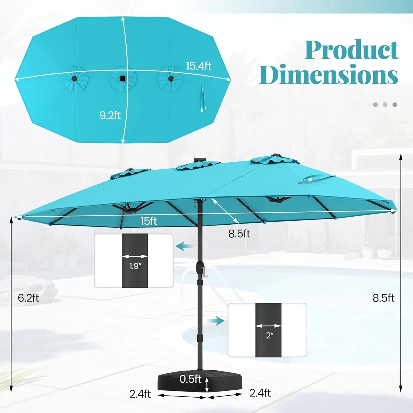 Double Sided Solar Patio Umbrella With 48 LED Lights