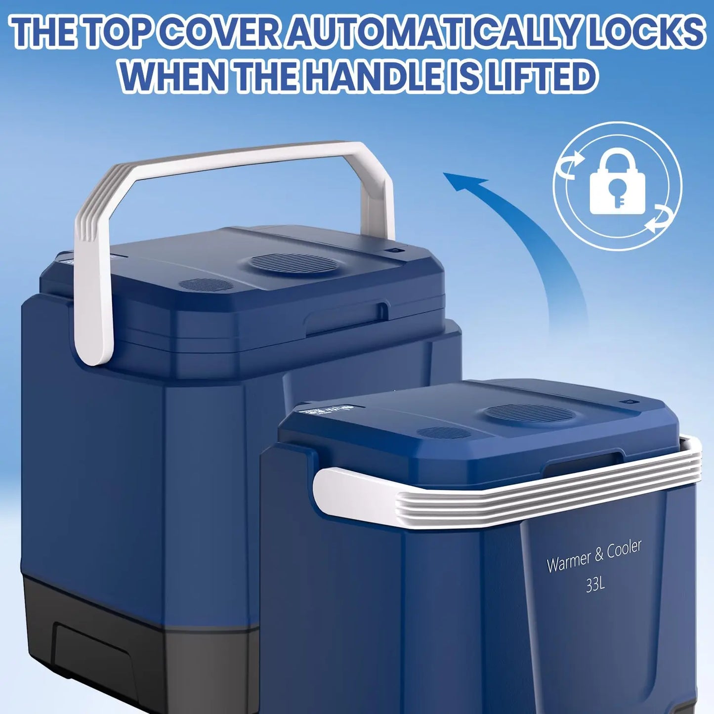 35 Quart Electric Cooler Warmer 12V Car Refrigerator 33L Plug In Cooler With 110V AC 12V DC Auto Lock Handle For Car Truck Home