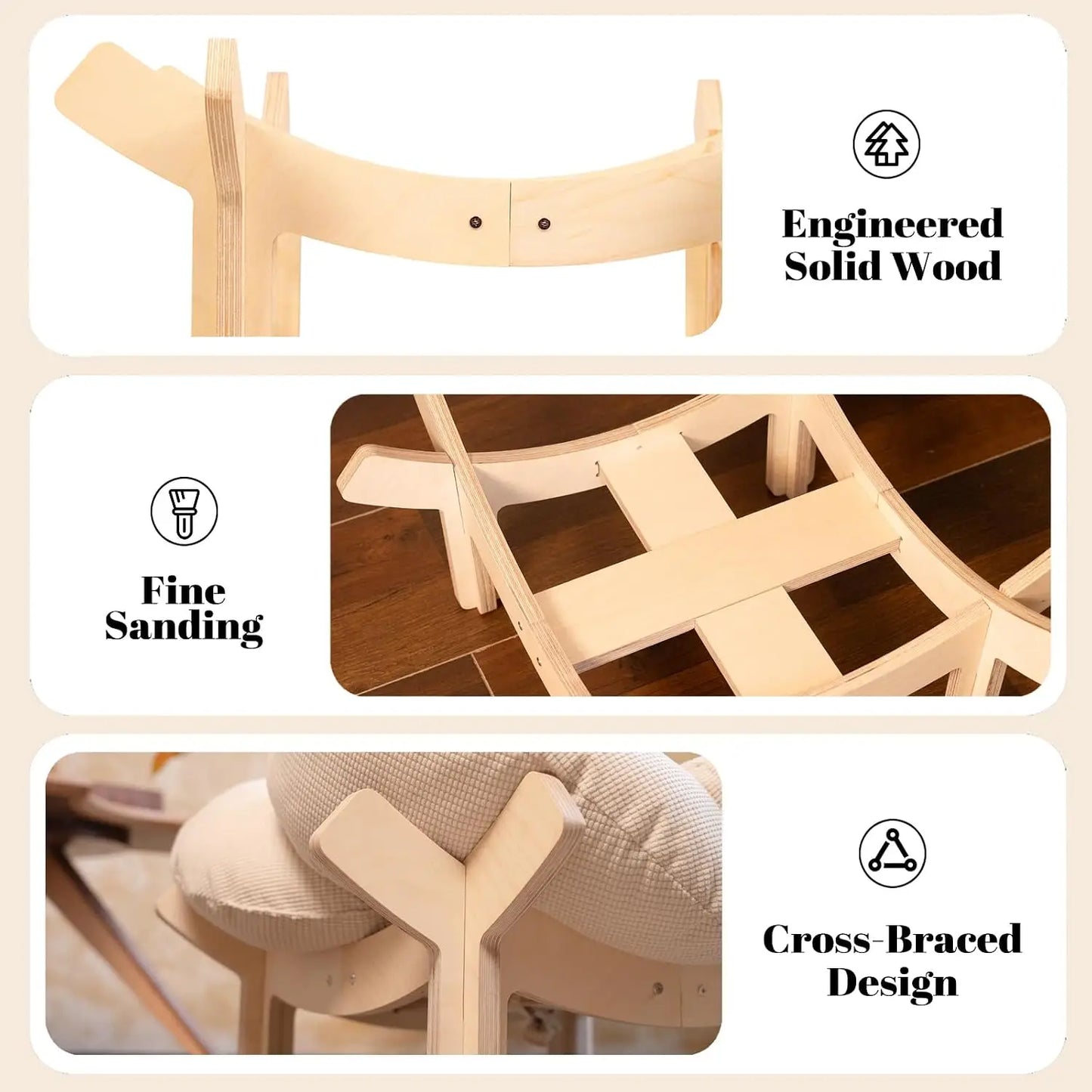 Elevated Cat Bed Wooden with Cushion Fluffy Pet Couch Sofa for Indoor Cats Raised Kitty Lounge Chair Suitable for