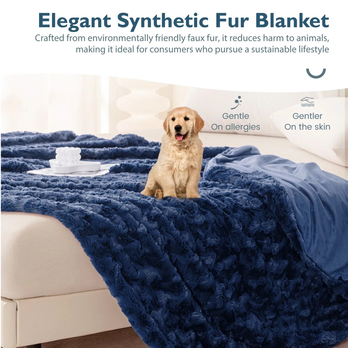 50''x60'' Blanket Faux Fur Throws Blanket Soft Cozy Blanket Christmas Gift Blue