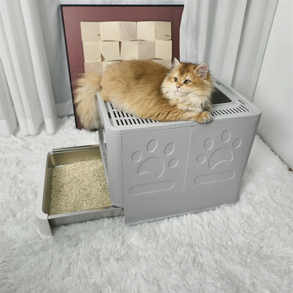 Enclosed Stainless Steel Cat Litter Box With Lid High Sided