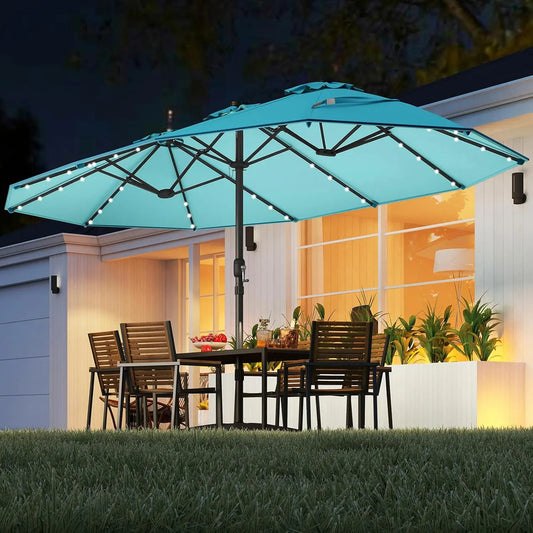 Double Sided Solar Patio Umbrella With 48 LED Lights
