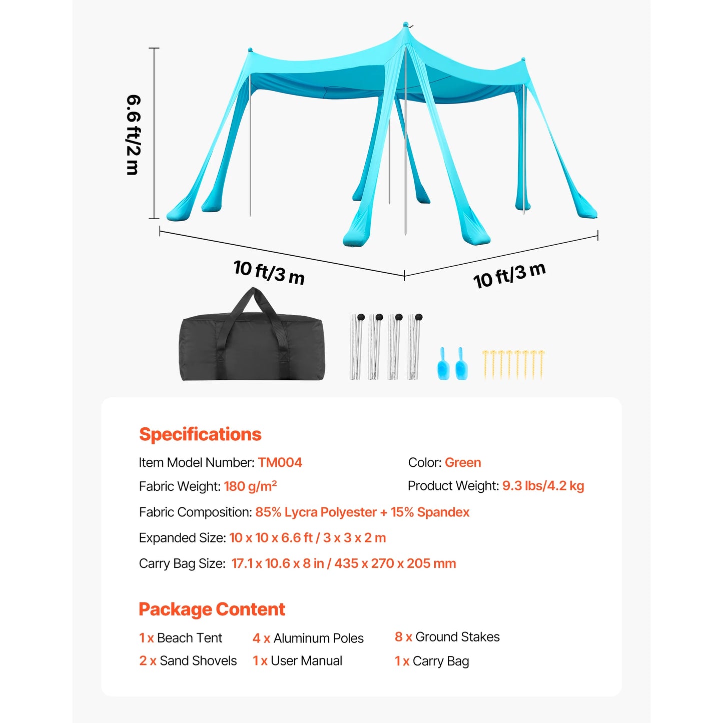 SucceBuy Beach Tent Sun Shelter UPF50+ Sun Protection Easy Pop Up Beach Canopy Portable Shade for Family Outings Camping Fishing