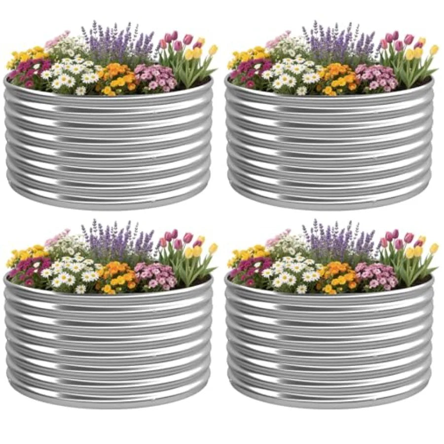Round Galvanized Steel Raised Garden Beds Set of Four