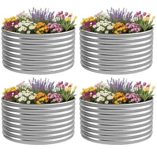 Round Galvanized Steel Raised Garden Beds Set of Four