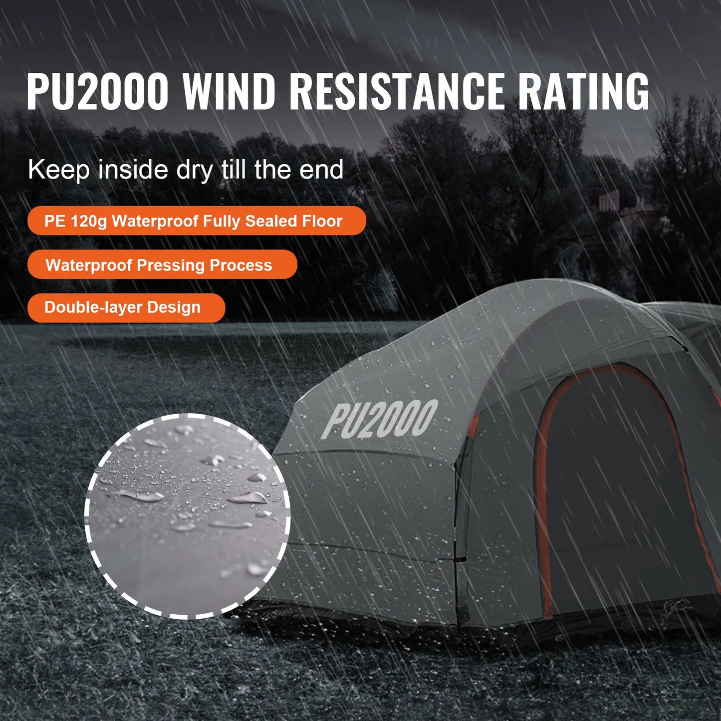 VEVOR SUV Camping Tent8'-8'SUV Tent Attachment for Camping  PU2000mm Double Layer Truck Tent Rear Tent for Van Hatch Tailgate