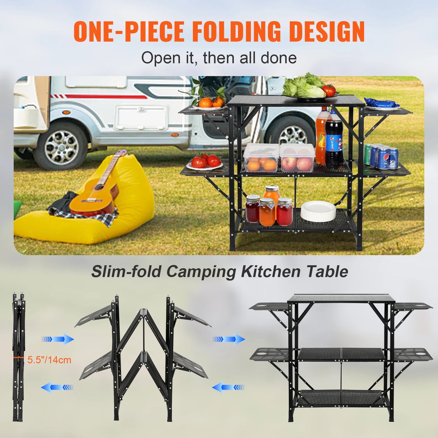 SucceBuy Camping Kitchen Table Folding Portable Cook Station Outdoor Picnics BBQ
