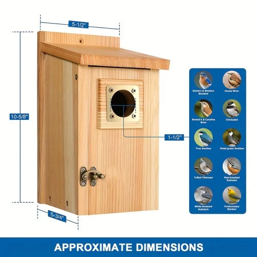 2pcs Pine Bird Houses with Copper Guard - Outdoor Finch, Swallow, Wren & Chickadee Nesting Boxes,Attracting Small Birds