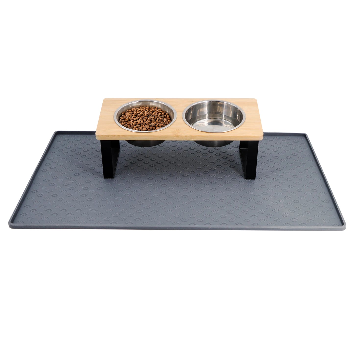 Elevated Tilted Cat Bowls With Wooden Stand And Stainless Bowls