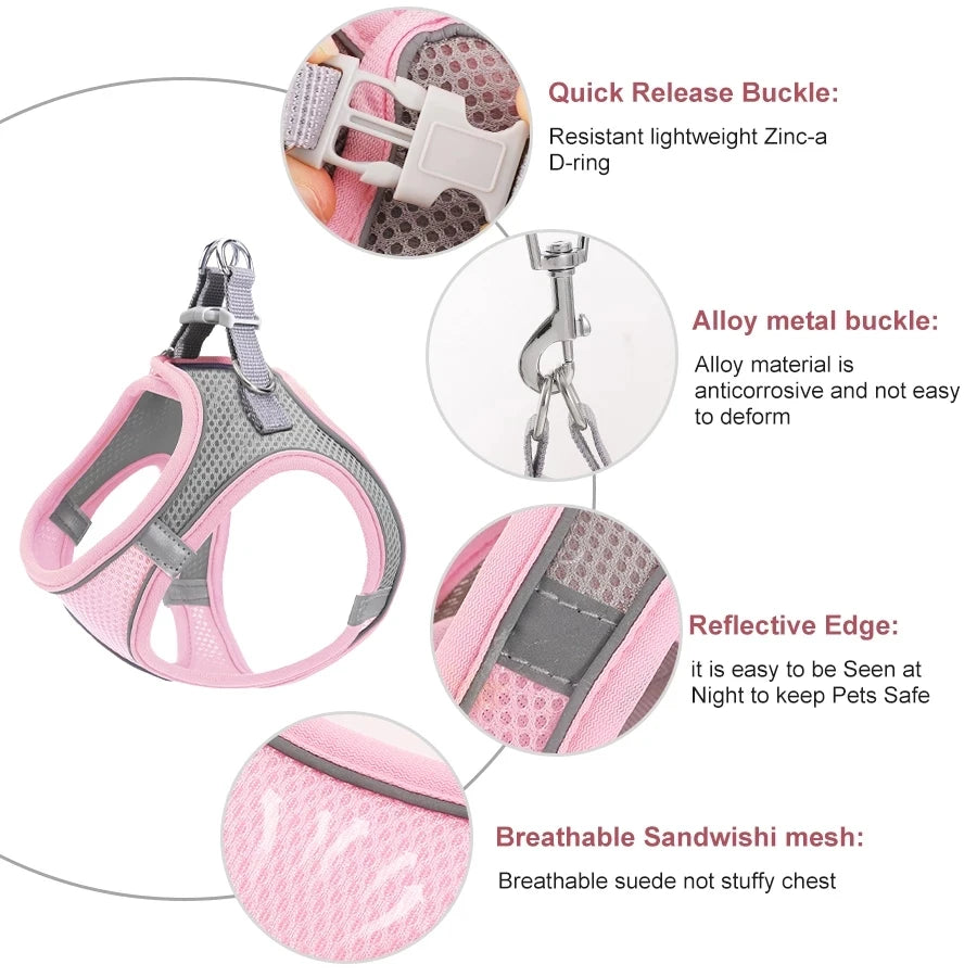 Reflective Cat Harness And Adjustable Leash Set For Cats And Small Dogs