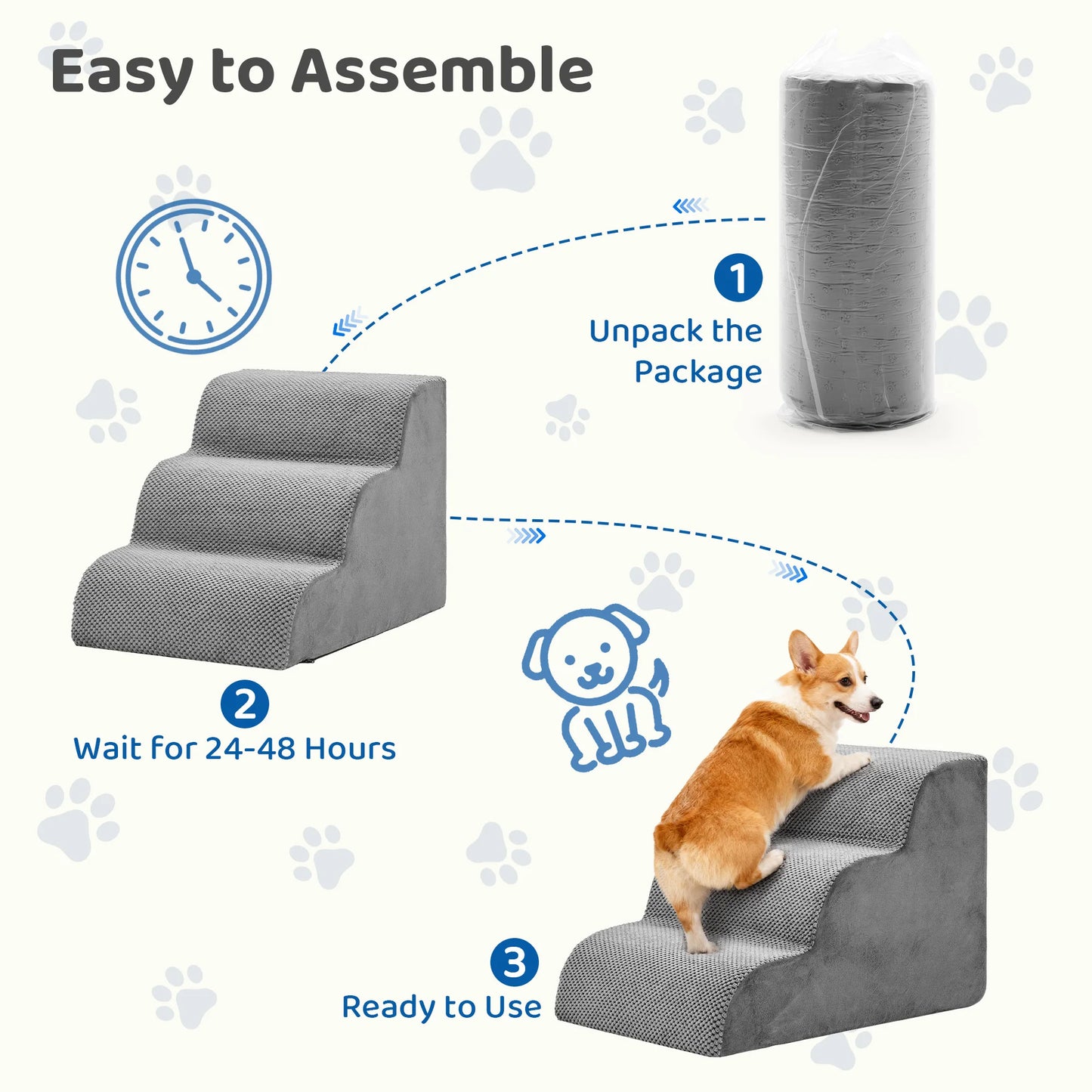 JHK 3-5 Step High-Density Foam Dog Stairs Ramp for Small Dogs Curved Pet Dog Steps Indoor Non-Slip Pet Ladder Ramp Stairs