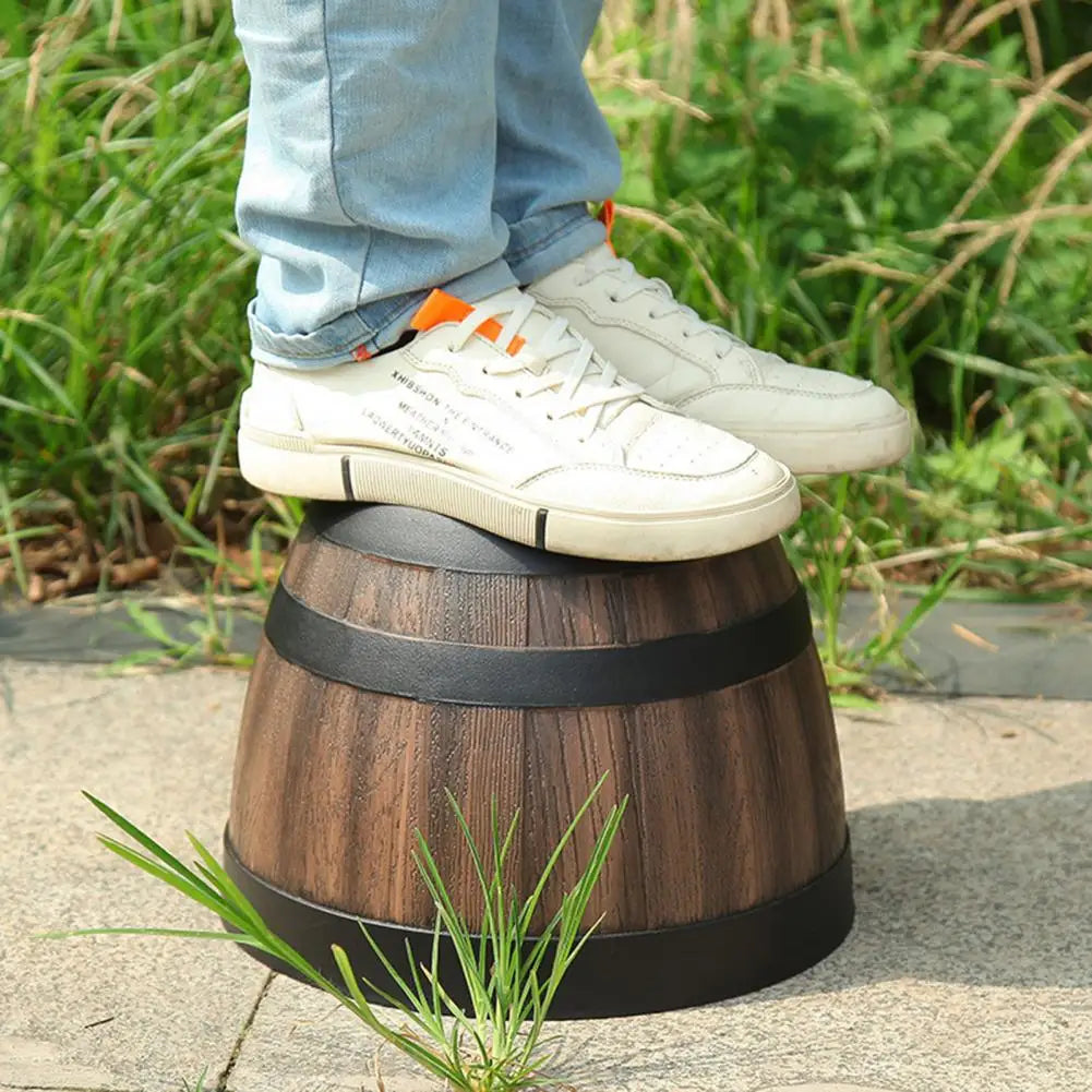 Rustic Faux Wood Whiskey Barrel Garden Planter With Drainage Holes