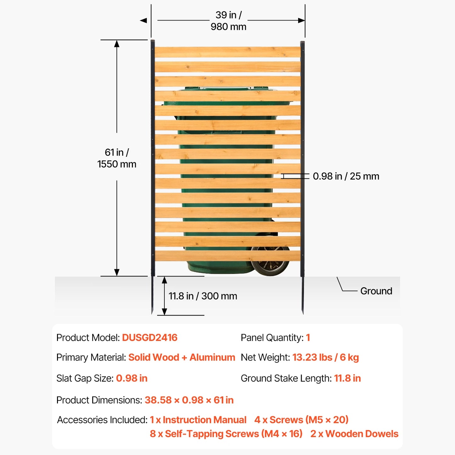 SucceBuy Wood Privacy Fence Solid Air Conditioner Fence Screen Pool Equipment Enclosure with Metal Stakes for Garden Decoration