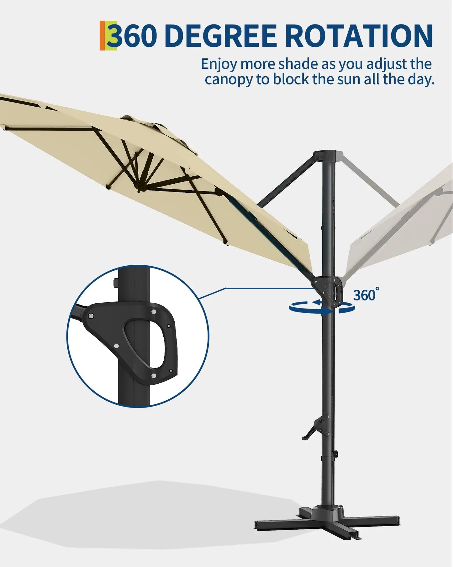 10FT Outdoor Cantilever Umbrella Patio Umbrella Market Sun Shade Windproof Offset Umbrella with 360-Degree Rotation for Garden Pool Deck BackYard and Patio