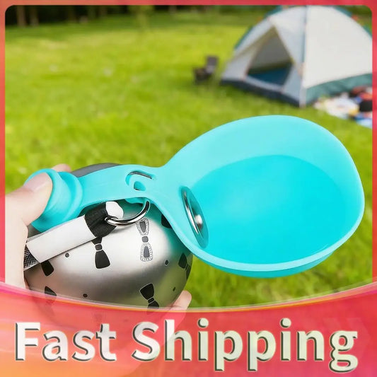 Portable Dog Water Bottle With Silicone Bowl Stainless Steel
