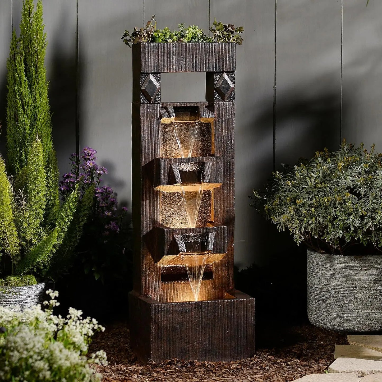 Four Tier Water Fountain With LED Lights And Pump For Indoor Outdoor
