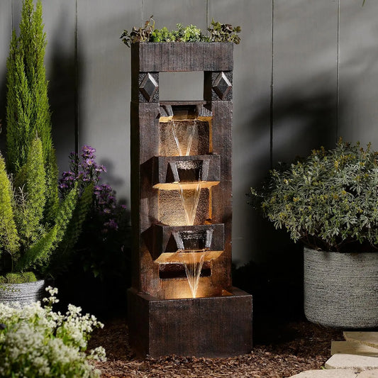 Four Tier Water Fountain With LED Lights And Pump For Indoor Outdoor