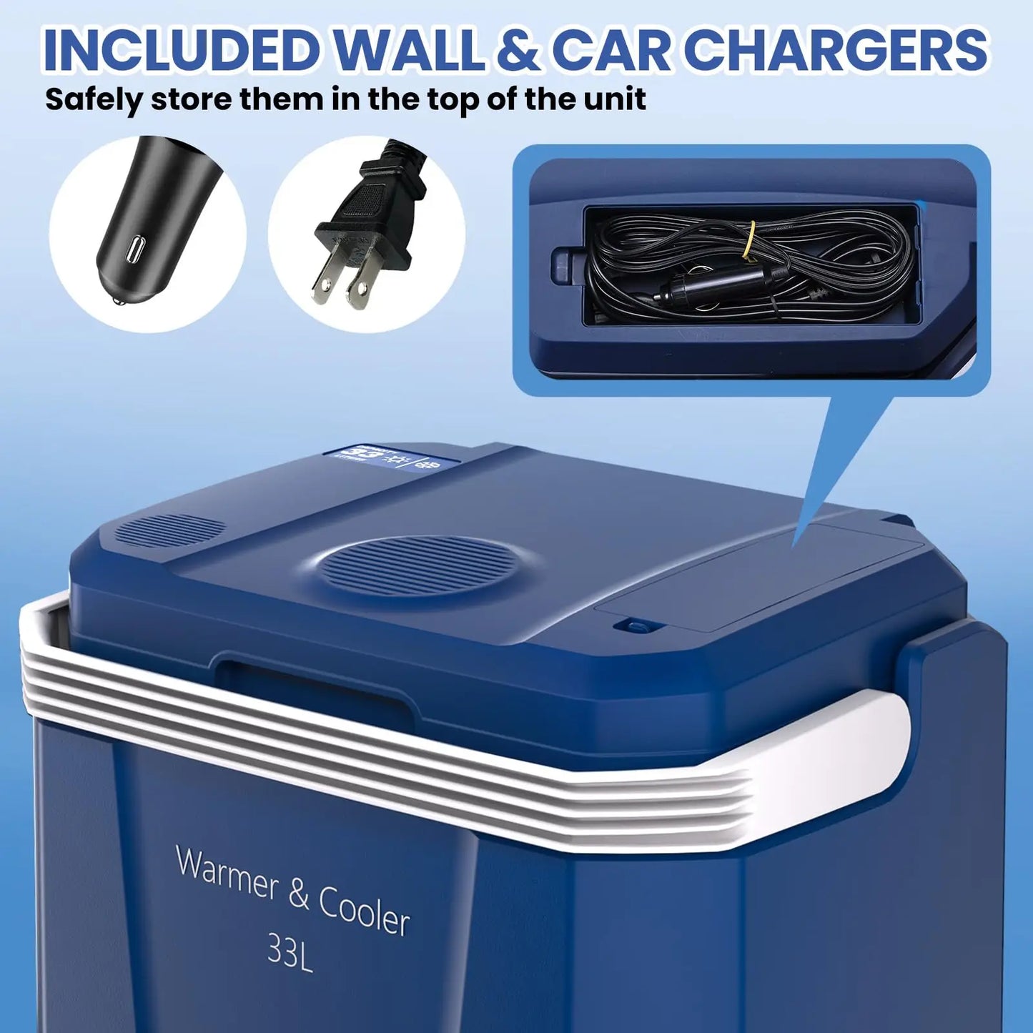 35 Quart Electric Cooler Warmer 12V Car Refrigerator 33L Plug In Cooler With 110V AC 12V DC Auto Lock Handle For Car Truck Home