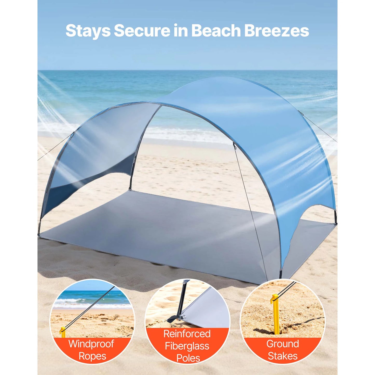 SucceBuy Beach Tent Sun Shelter for 3/4 Person UPF 50+ Protection Portable Sun Shade Canopy for Camping Fishing Outdoor Picnic