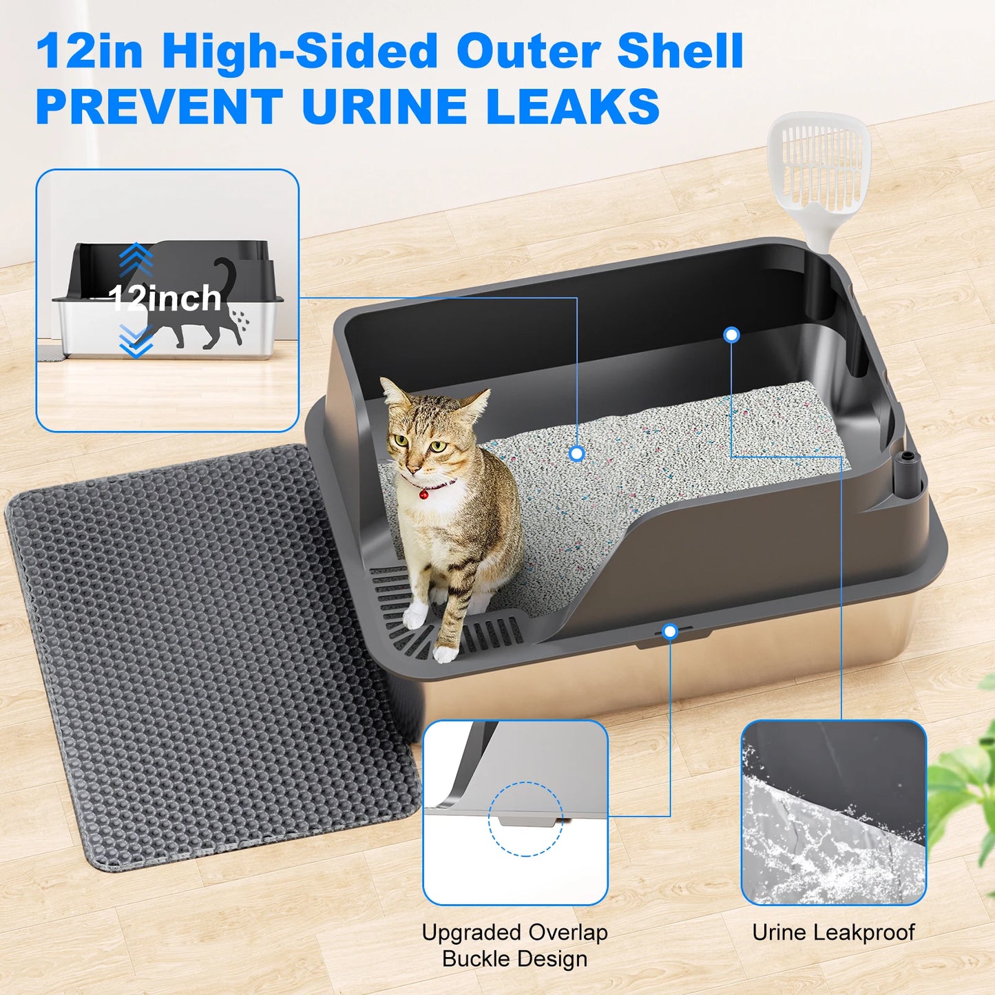 Stainless Steel Cat Litter Box With Lid Leak Proof Splash Proof