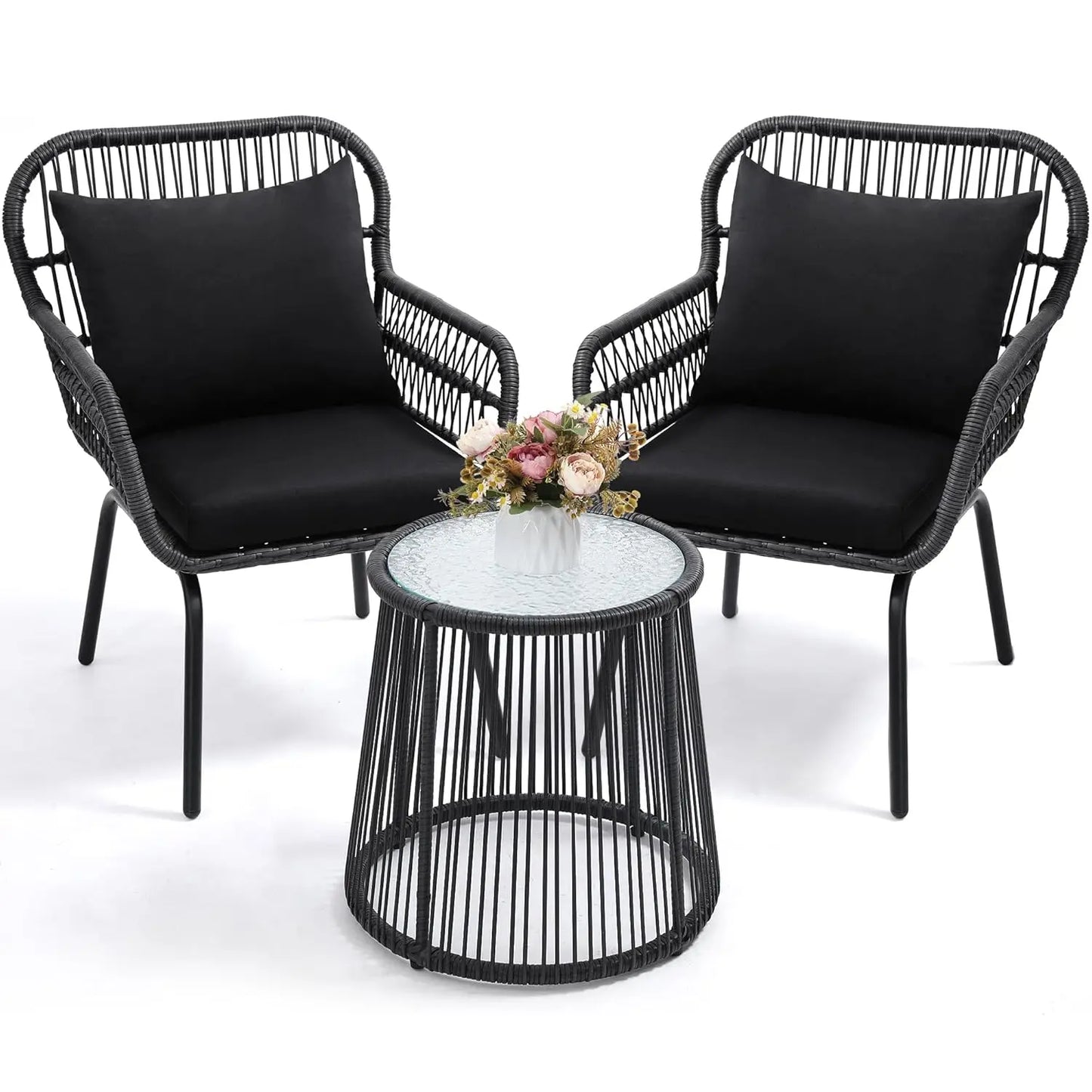 All Weather 3 Piece Bistro Set With Cushioned Rope Chairs
