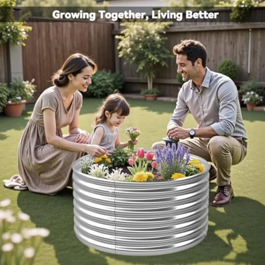 Round Galvanized Steel Raised Garden Beds Set of Four