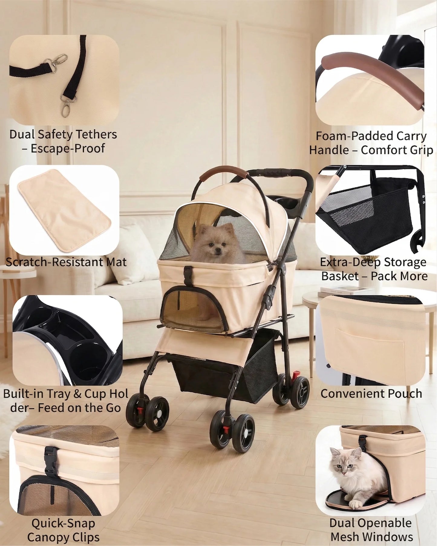 Cabusatly 2 In 1 Pet Stroller With Removable Carrier