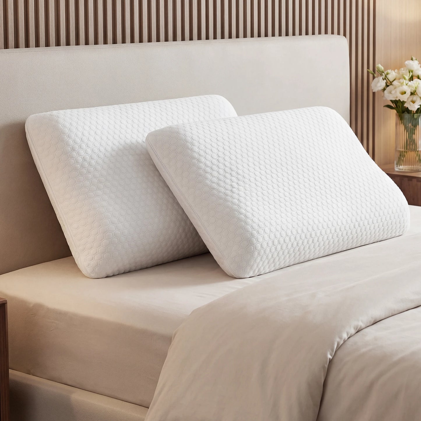 JHK Two Piece Memory Foam Pillows Ventilated Cooling Removable Cover