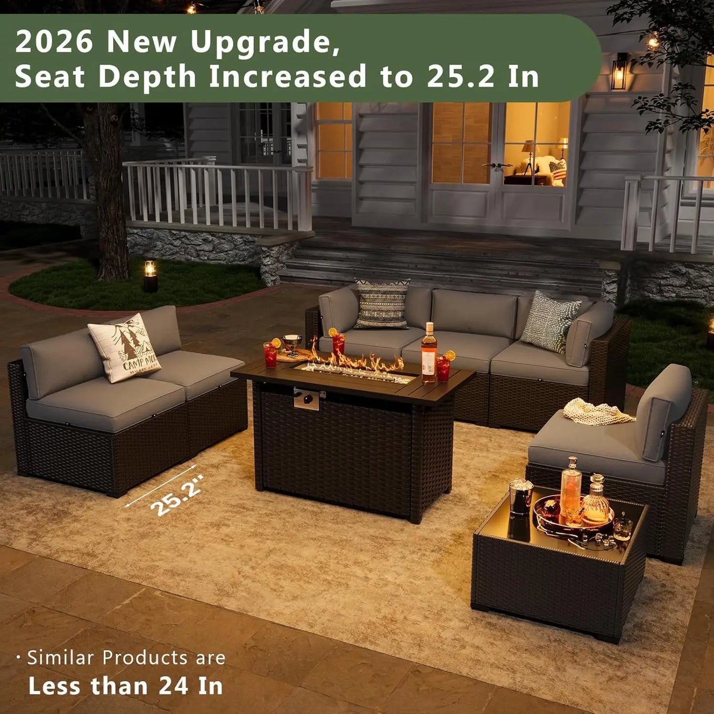 Patio Furniture Set With Fire Pit Table And Wicker Sofa