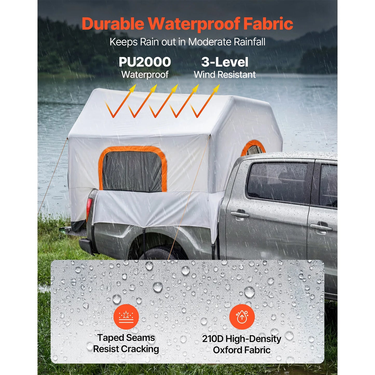 SucceBuy Inflatable Pickup Truck Tent 7.2 x 5.4 FT 3-Season Truck Bed Tent with Ventilated Mesh Windows for Hiking Activities