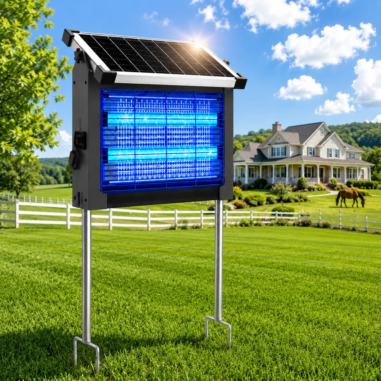 Solar Bug Zapper Outdoor Rechargeable Mosquito Killer With Solar Panel