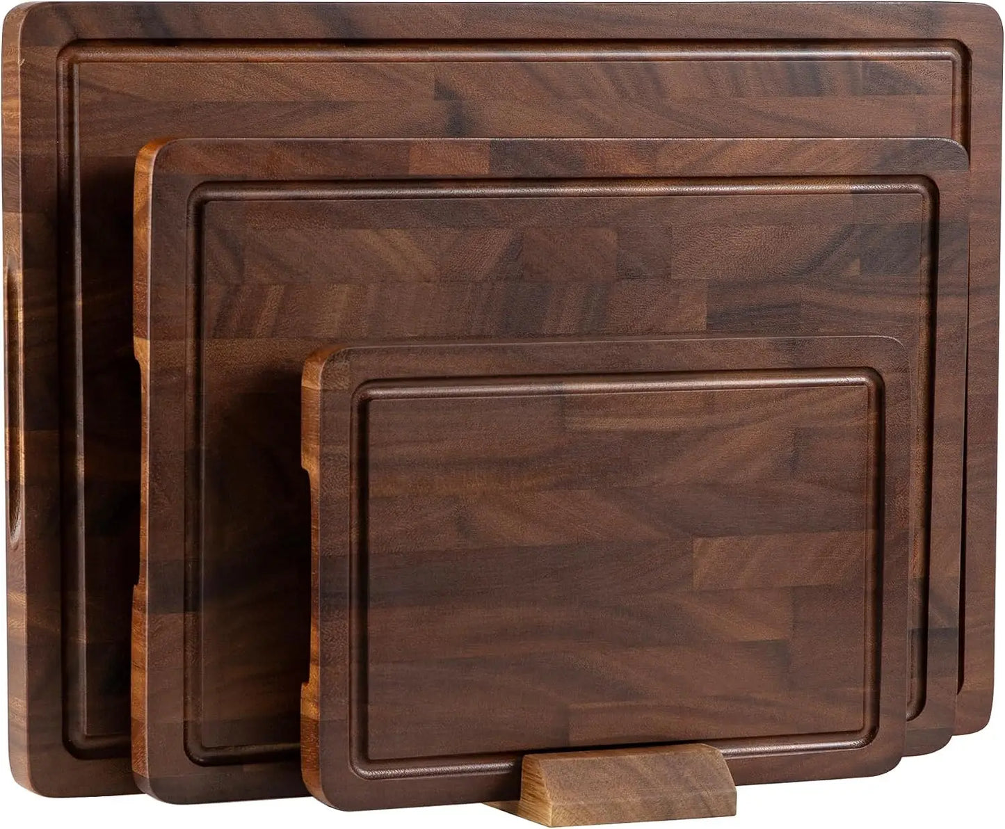 Walnut End Grain Cutting Board Set, Double Sided Butcher Block with Handle, Non Toxic Wooden Charcuterie Board for Kitchen, Gift Box
