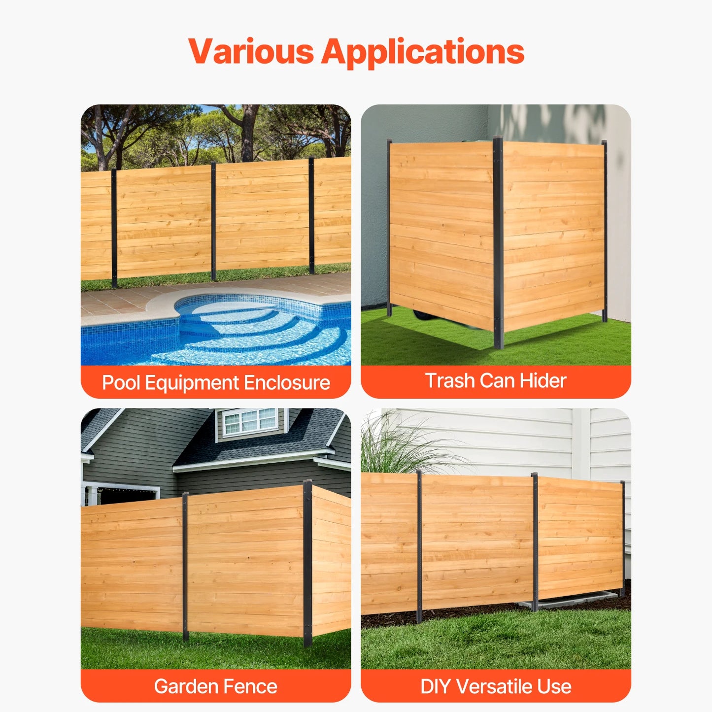 SucceBuy Wood Privacy Fence Solid Air Conditioner Fence Screen Pool Equipment Enclosure with Metal Stakes for Garden Decoration